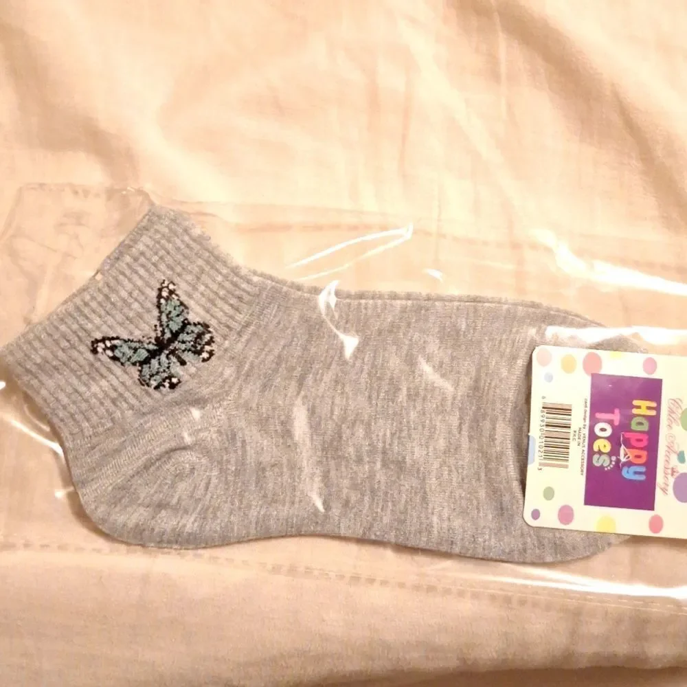 Gray and blue Butterfly ankle socks
